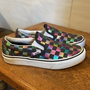 Vans Asher Iridescent Check Classic Slip on Sneakers size 6 womens